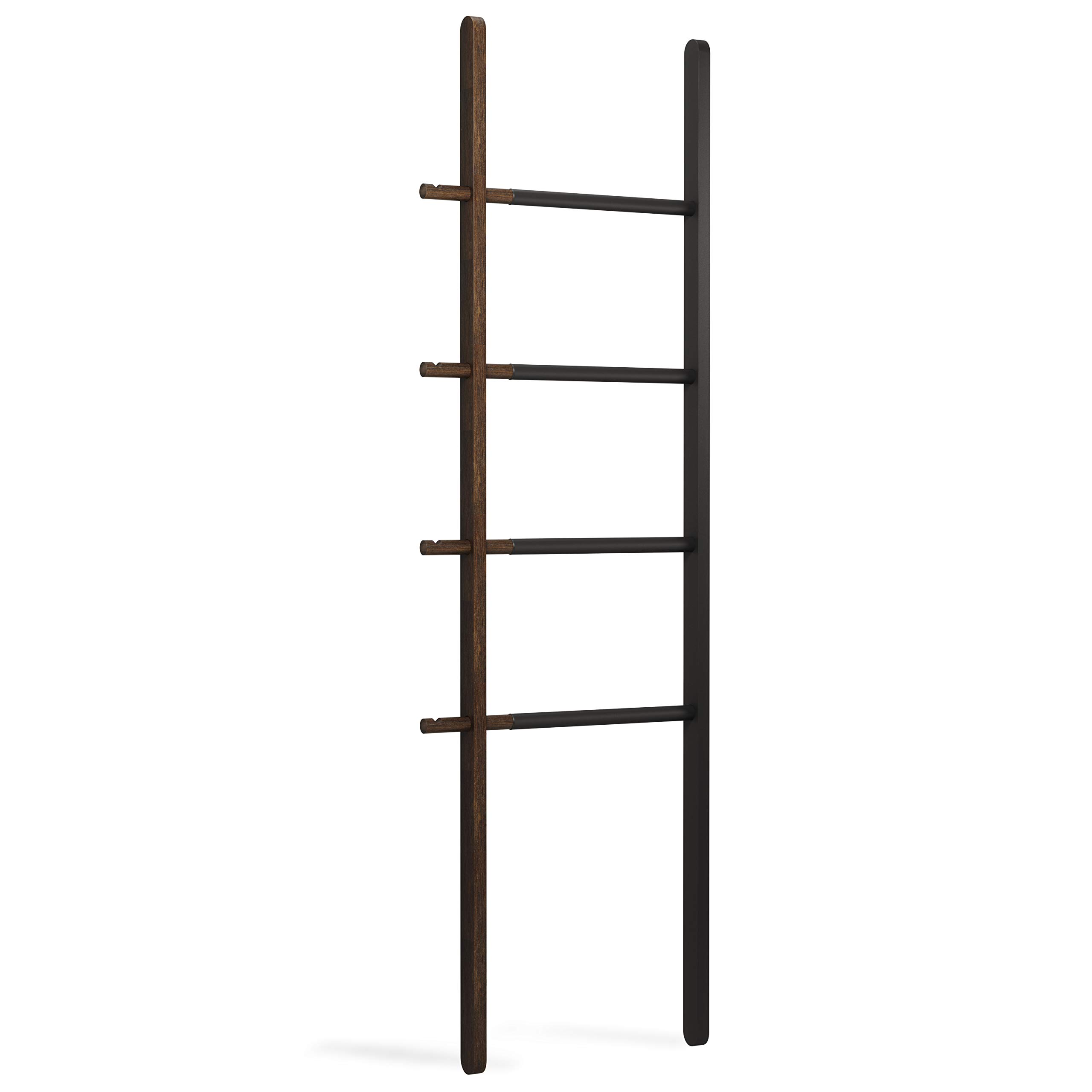 Umbra Hub Ladder - Expandable Freestanding Clothing Rack, Bathroom Towel Holder & Clothes Organizer in Black/Walnut - Perfect for Bedroom, Laundry Room & Small Space Organization