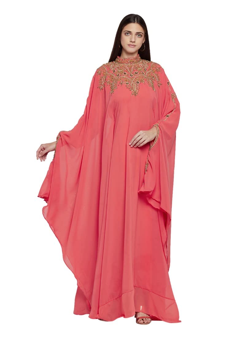 Elegant Women's Kaftan Farasha Long Maxi Dress with Long Sleeves - Boho Ethnic Bridal Evening Party Gown & Free Scarf - Perfect for Weddings, Beach Vacations, and Special Occasions