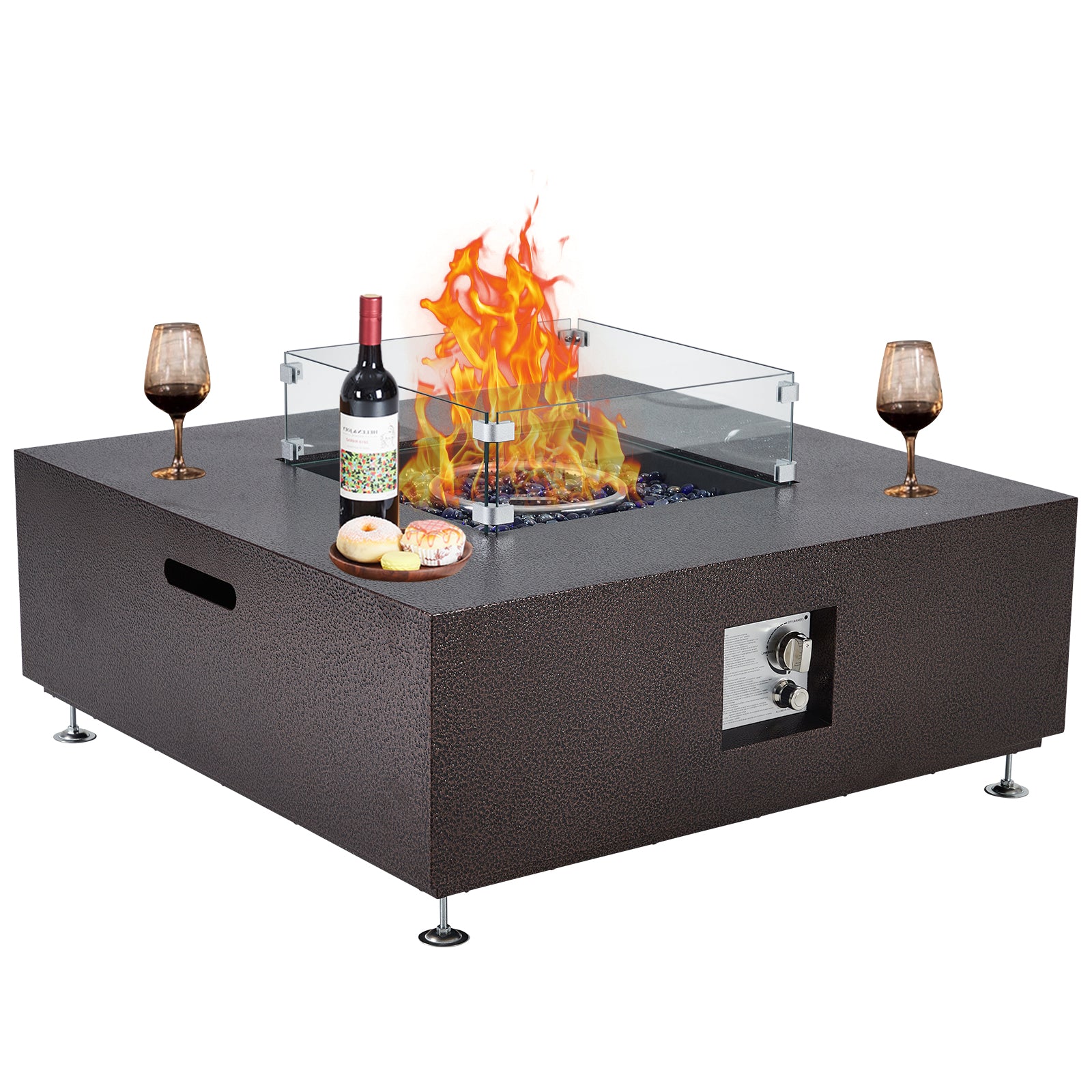 GARVEE 36-Inch 50,000 BTU Propane Fire Pit Table with Wind Guard - 11lbs Fire Glass Beads, Weatherproof Rain Cover, Durable Steel Rust-Resistant Finish - CSA Certified Bronze Patio Heater for Outdoor Backyard, Deck, Garden, and Camping