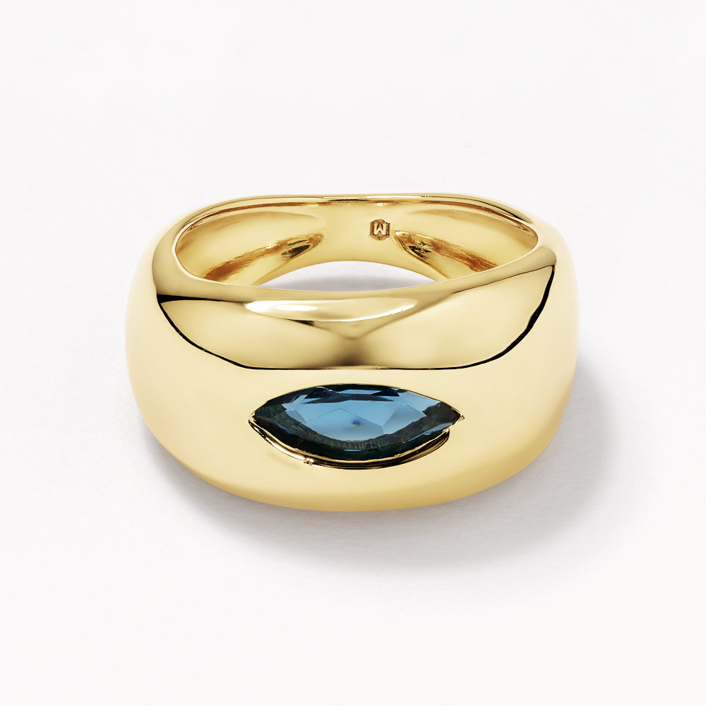 Exquisite 14K Gold Blue Topaz Marquise Pinky Ring for Women – Elegant Statement Jewelry for Parties, Weddings & Special Occasions