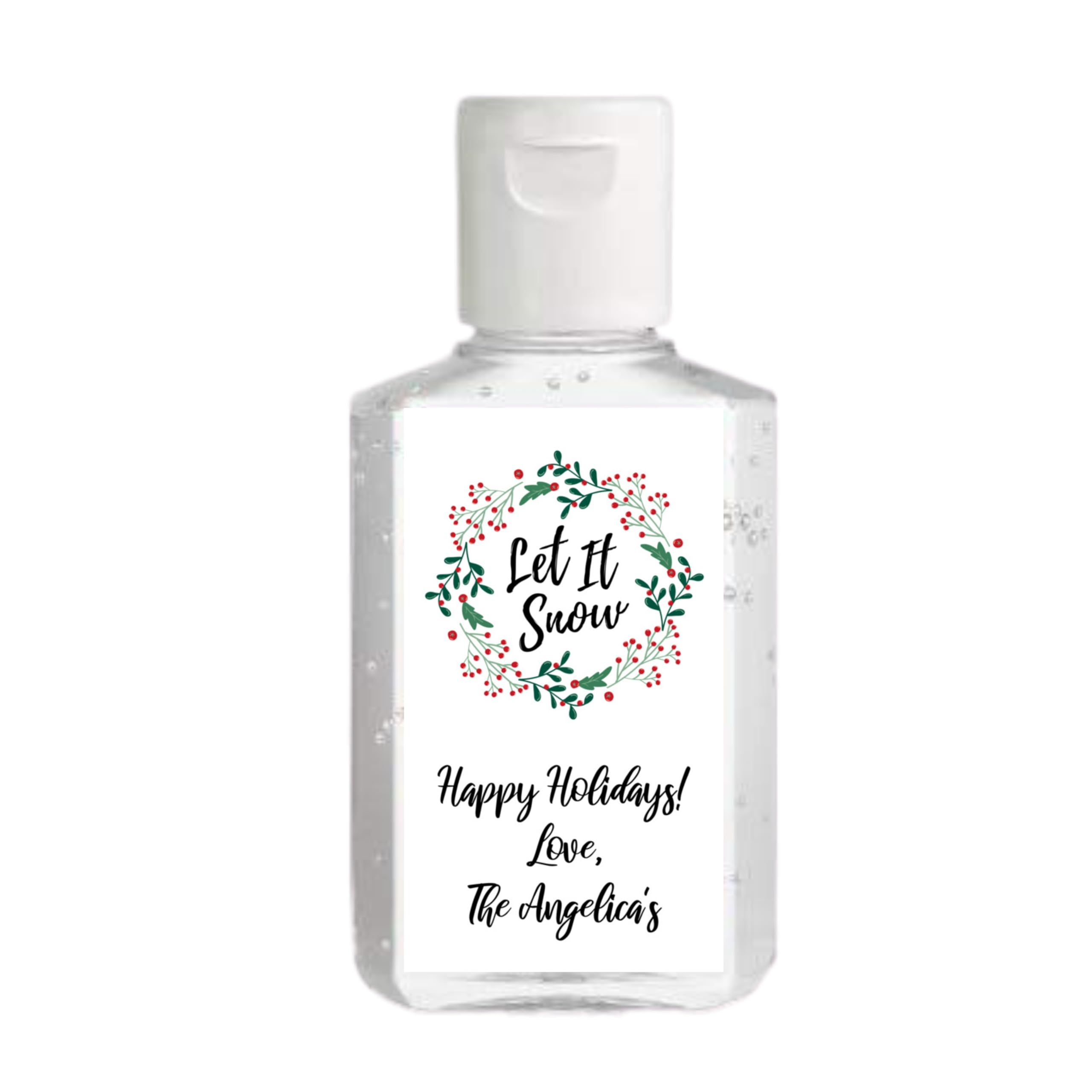 Christmas Hand Sanitizer Labels - 20 Personalized Holiday Stickers for Gifts & Party Favors