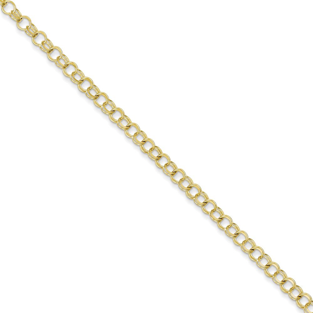 10K Yellow Gold Solid Double Link Charm Pendant Bracelet for Women - Secure Lobster Clasp Closure, Dainty Layering Jewelry Gift for Birthday, Anniversary & Everyday Wear