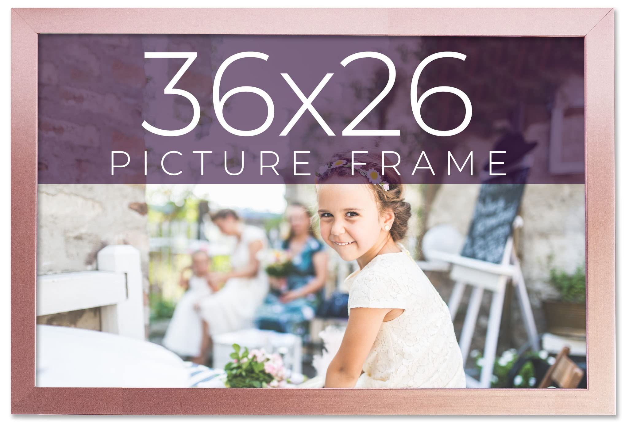 Annie 36x26 Rose Gold Wood Picture Frame with UV Acrylic, Foam Board Backing & Hanging Hardware - Perfect for Wall Decor, Wedding Photos, and Home Gallery Displays