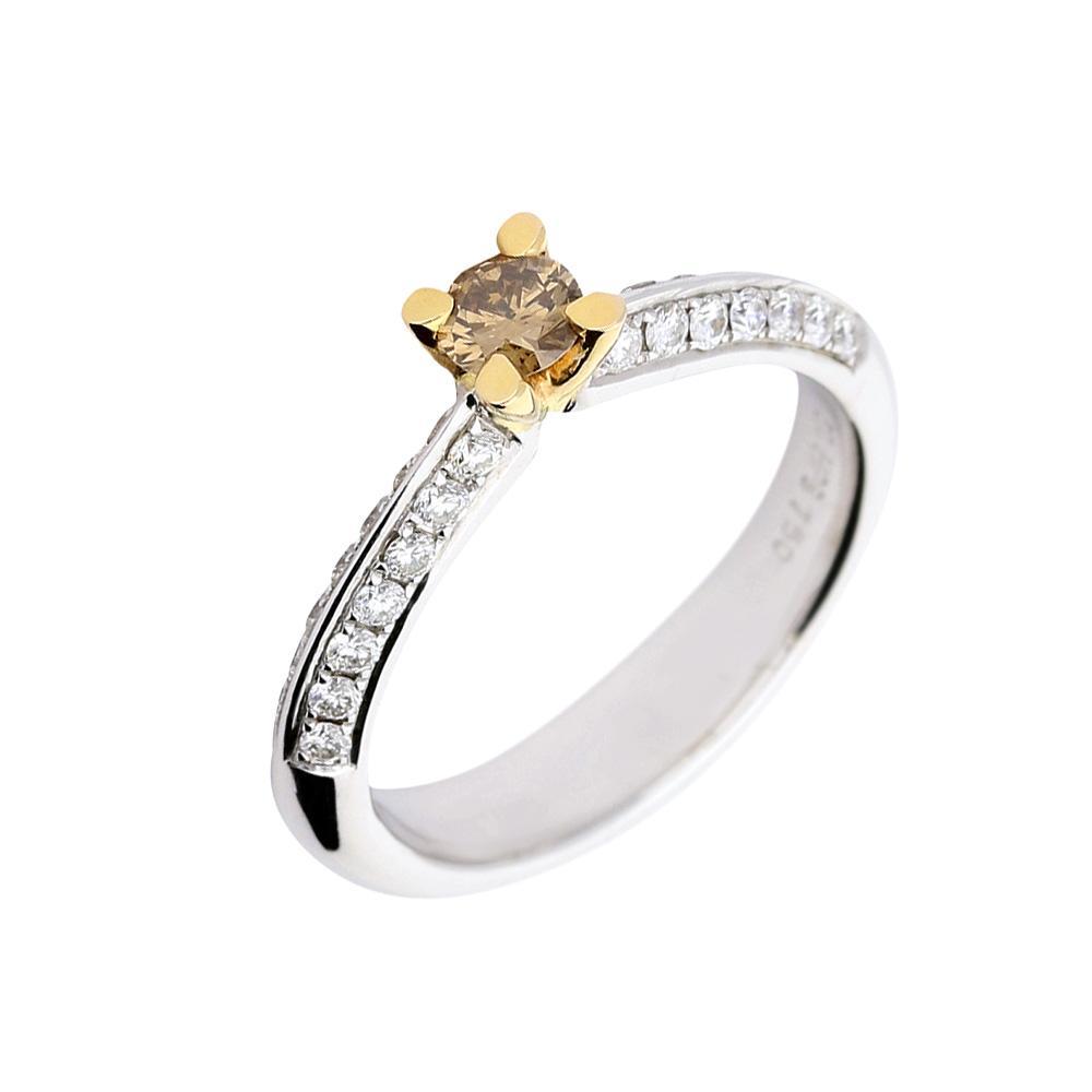 18ct White Gold 0.27ct Natural Cognac Diamond Ring - Elegant Jewelry for Engagement, Wedding & Anniversary Gifts