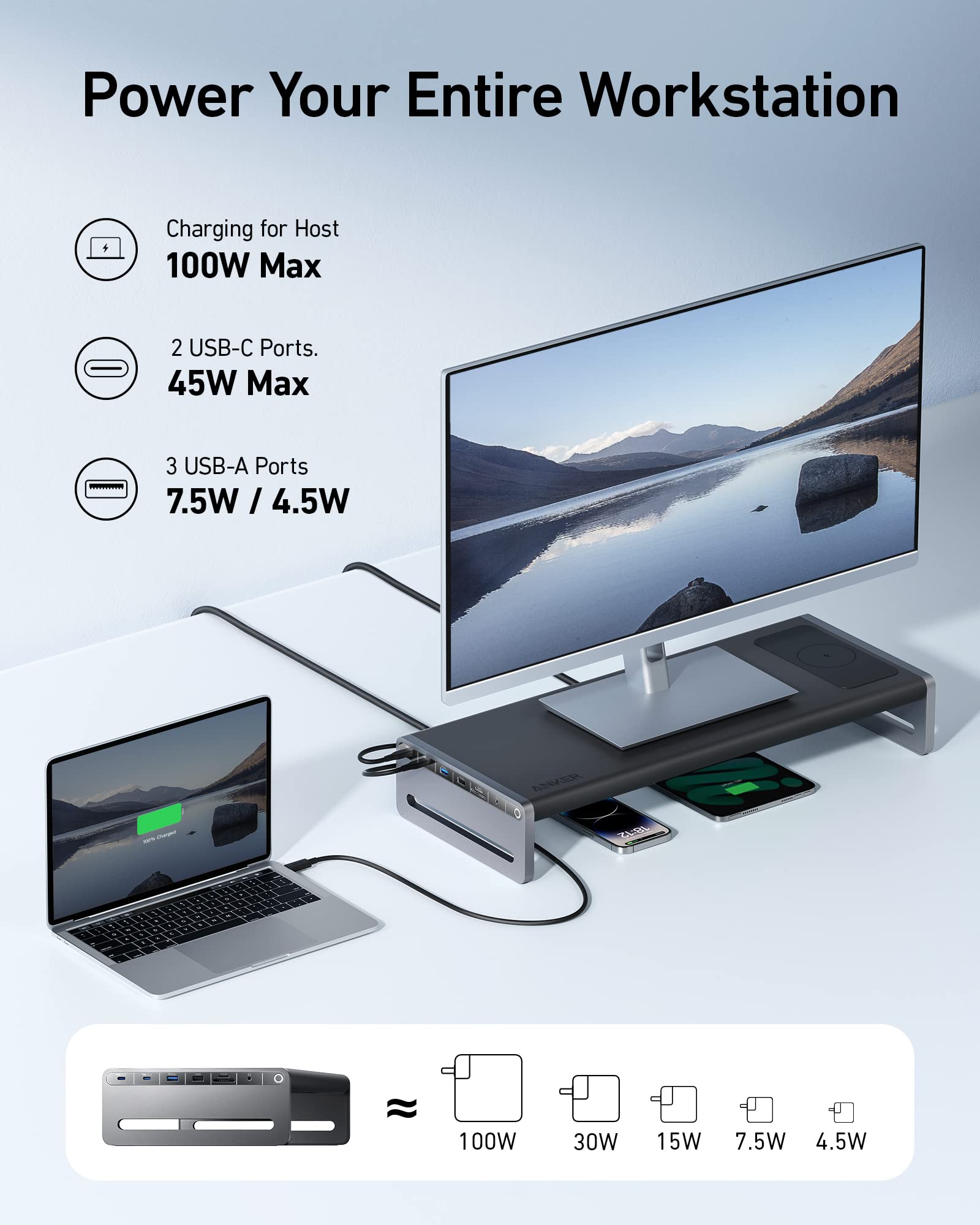 Anker 675 USB-C Docking Station 12-in-1 with 10Gbps USB-C Ports, 4K@60Hz HDMI, Wireless Charging Pad & Monitor Stand - Compatible with MacBook Pro M1/M2, Lenovo ThinkPad - Perfect for Home Office, Remote Work & Multi-Monitor Setup