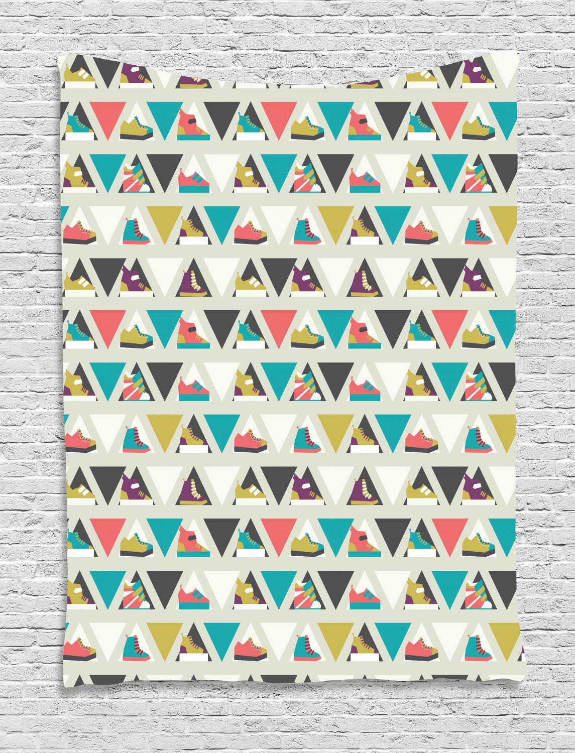 Ambesonne Sports Shoes Tapestry - Cartoonish Sneaker Design with Geometric Triangles - 60