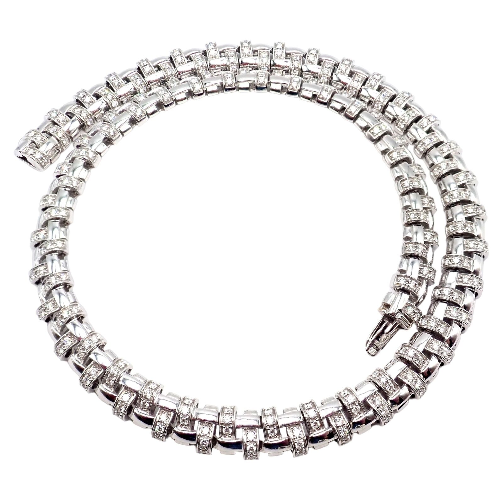 Authentic Tiffany & Co Vannerie 18k White Gold Basket Weave Diamond Necklace | Luxury Jewelry for Women | Perfect for Weddings, Anniversaries & Special Occasions