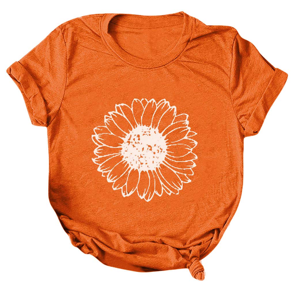 Women's Summer Tops - Loose Fit Casual Short Sleeve T-Shirts with Sunflower Graphic Print | Vintage Style Blouses for Beach, Vacation & Everyday Wear
