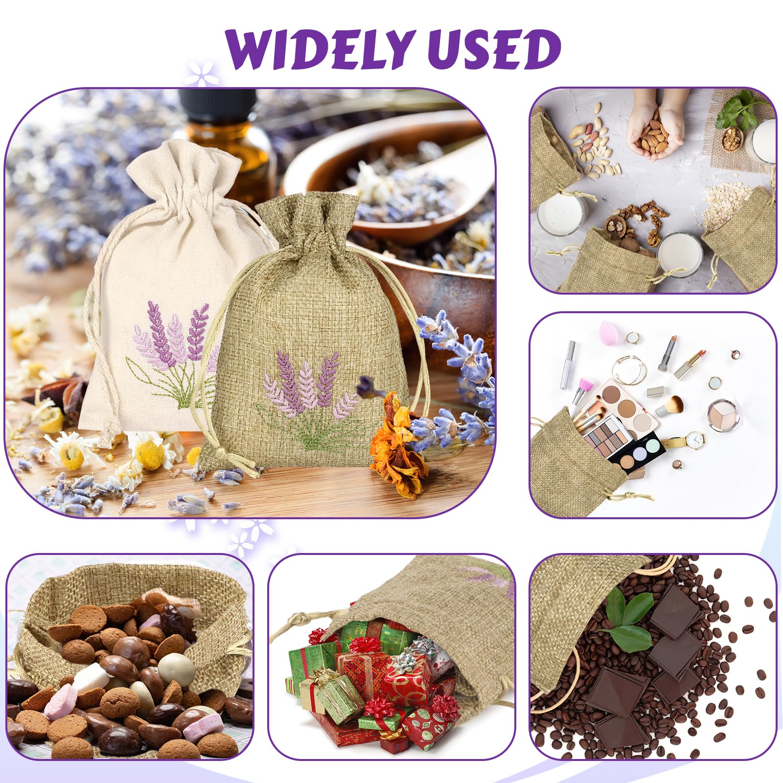 12 Pack Cotton Drawstring Bags - Scented Empty Fabric Pouches for Lavender, Potpourri & Gifts | Reusable Linen & Jute Small Bags for DIY Crafts, Wedding Favors & Home Fragrance