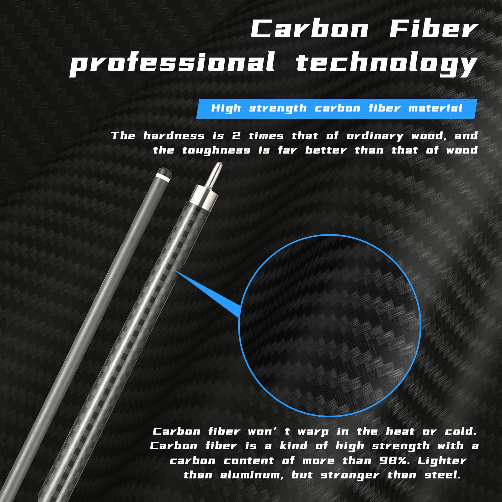 Premium Carbon Fiber Pool Cue Stick - 12.5mm Tip, 20OZ Weight, 58