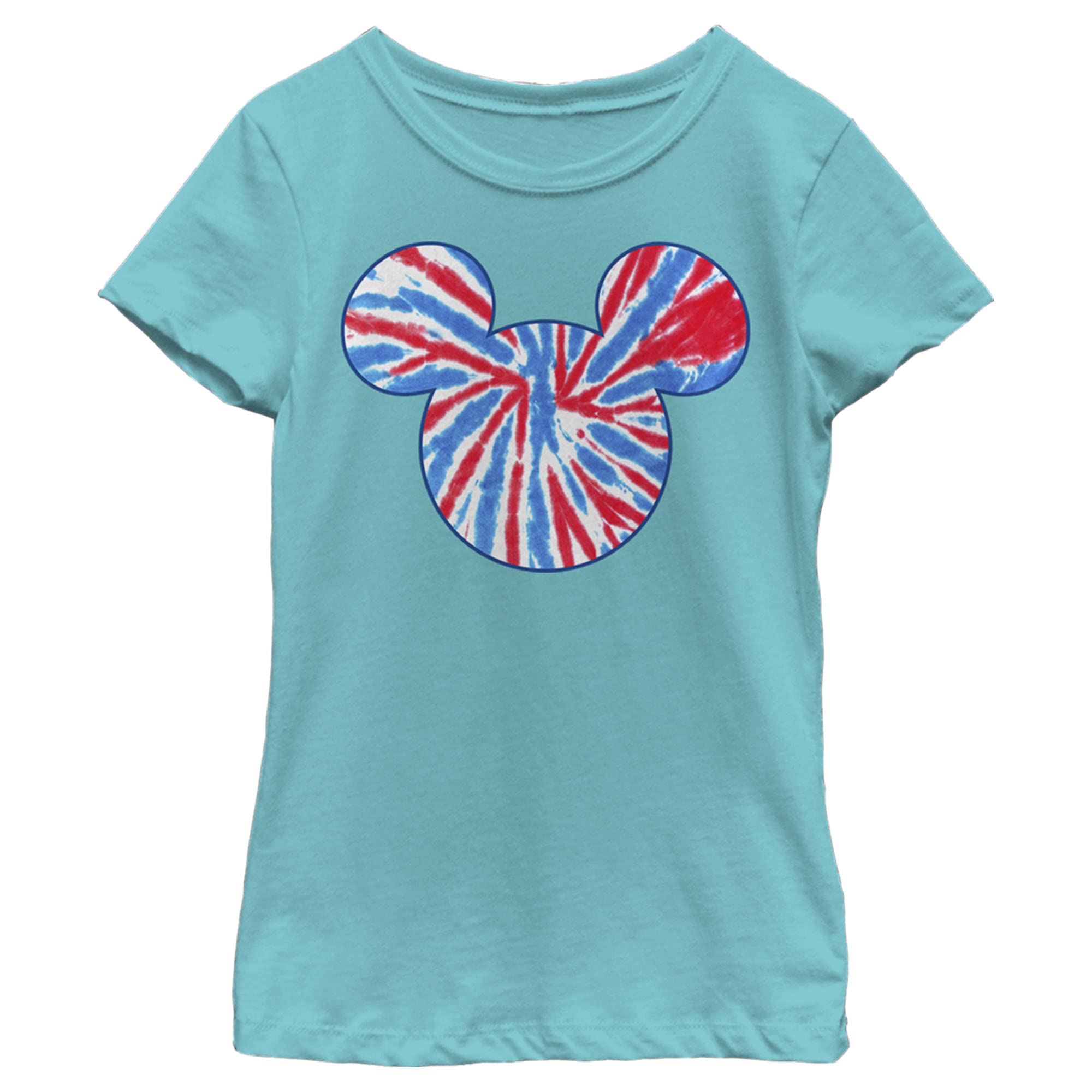 Disney Characters Tie Dye Americana Girls Solid Crew Neck T-Shirt | Cute Casual Cotton Tee for Girls | Perfect for School, Playdates & Family Outings