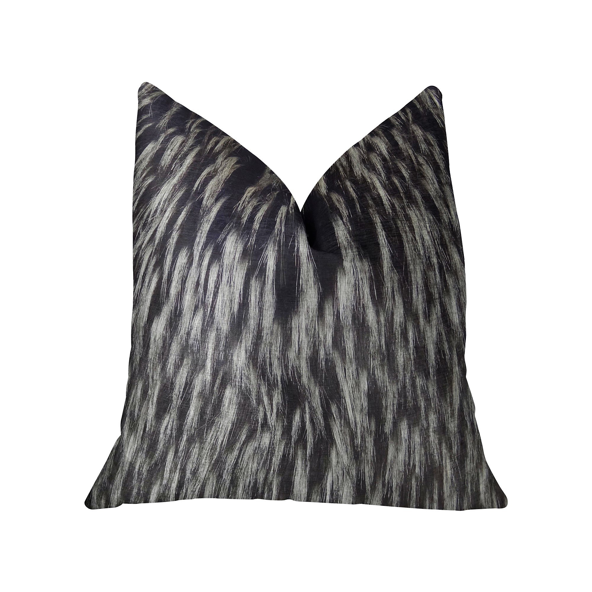 Plutus Wolf Fur Handmade Throw Pillow 20x20 Inches - Soft Luxury Black and White Decorative Cushion for Sofa, Bed, Living Room & Home Decor