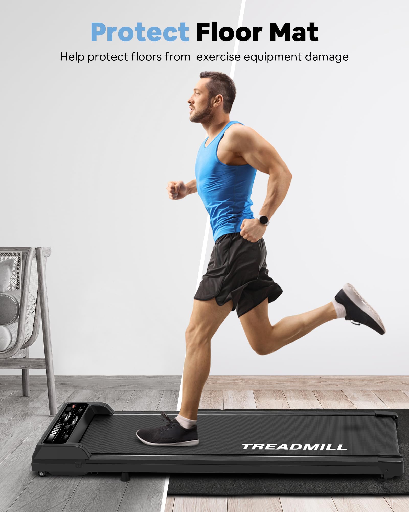 Foldable Walking Pad Treadmill Mat - Non-Slip Exercise Equipment Mat with High Rebound, Noise Reduction & Floor Protection for Home Gym, Office Workout & Indoor Fitness Training