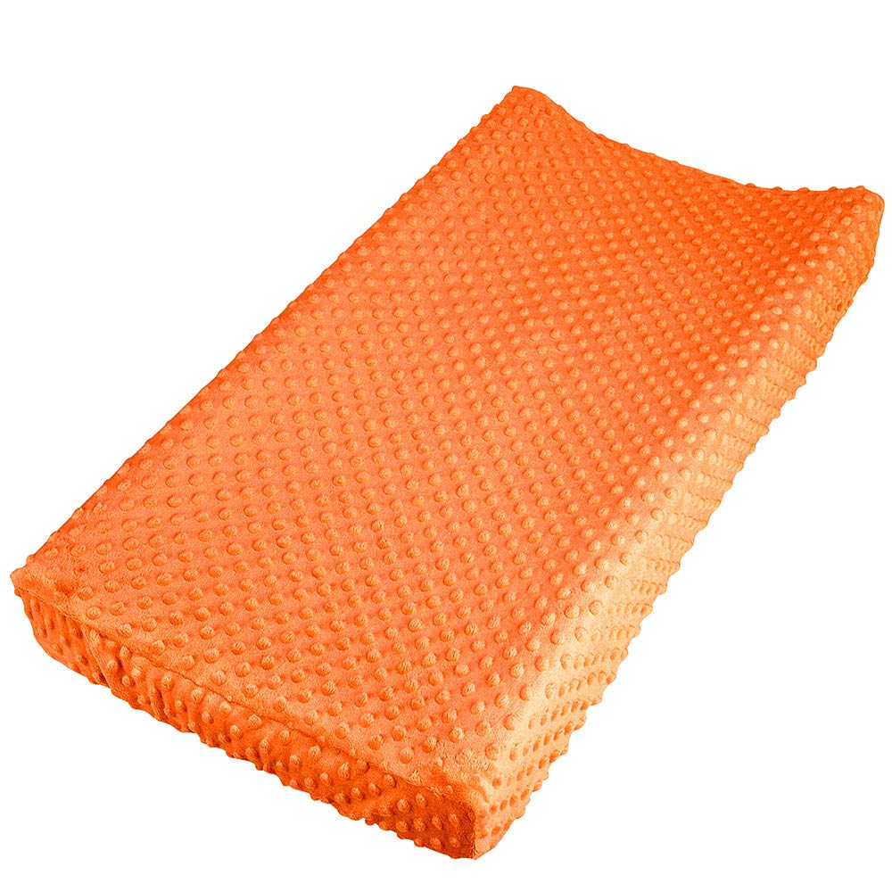 Soft Plush Dot Baby Changing Pad Cover - Ultra Comfortable & Safe Diaper Changing Table Cover for Boys & Girls - Fits 32x16 Inch Pads (Orange) - Perfect for Nursery, Daycare & Travel Use