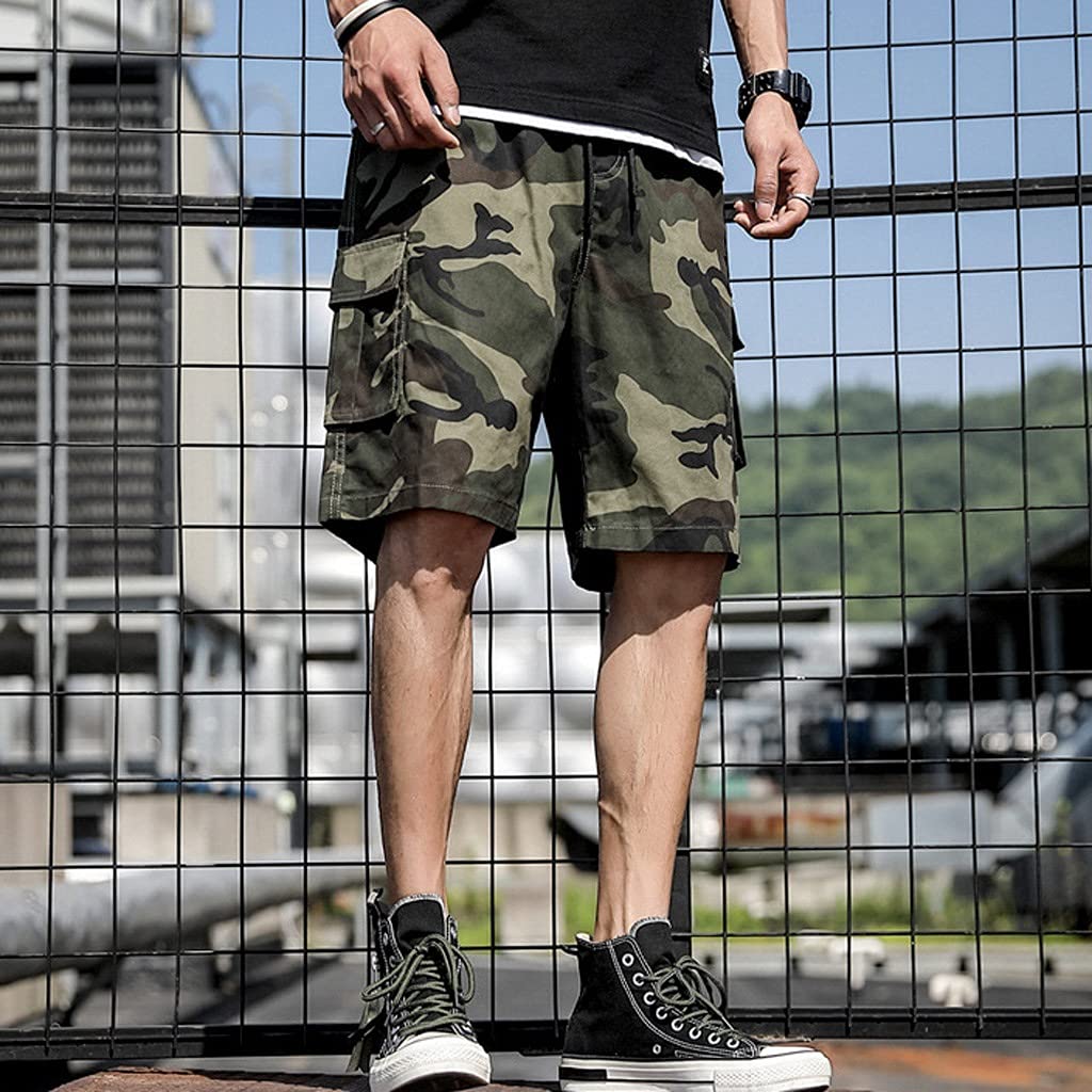 Men's Camouflage Cargo Shorts - Summer Outdoor Cotton Casual Short Pants with Drawstring Waist & Multiple Pockets - Loose Fit Bib Overalls (7XL/XXXXX-Large) - Perfect for Hiking, Camping, and Outdoor Adventures
