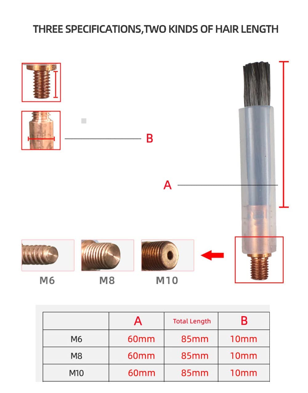 TIG MIG Welding Bead Cleaner Brush Head - 60MM Length, M10 Thread (10PCS) - Perfect for Weld Seam Polishing & Cleaning in Automotive, Metal Fabrication & DIY Projects