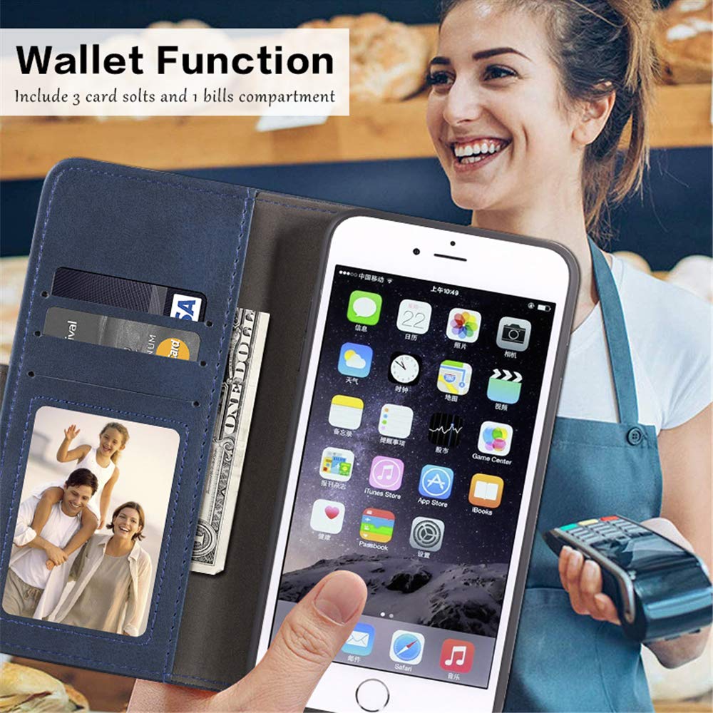 Premium Leather Wallet Case for LG K10 (2016) - Magnetic Flip Cover with Cash & Card Slots & Soft TPU Back - Blue | Perfect for Business, Travel & Everyday Protection
