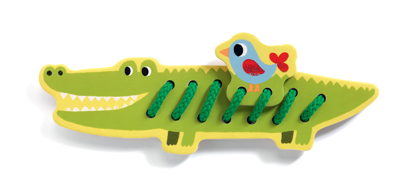 Djeco Wooden Lacing Animals Toy Set - Montessori Educational Threading Beads for Toddlers - Fine Motor Skills Development Activity for Kids - Perfect for Preschool Learning & Travel Play