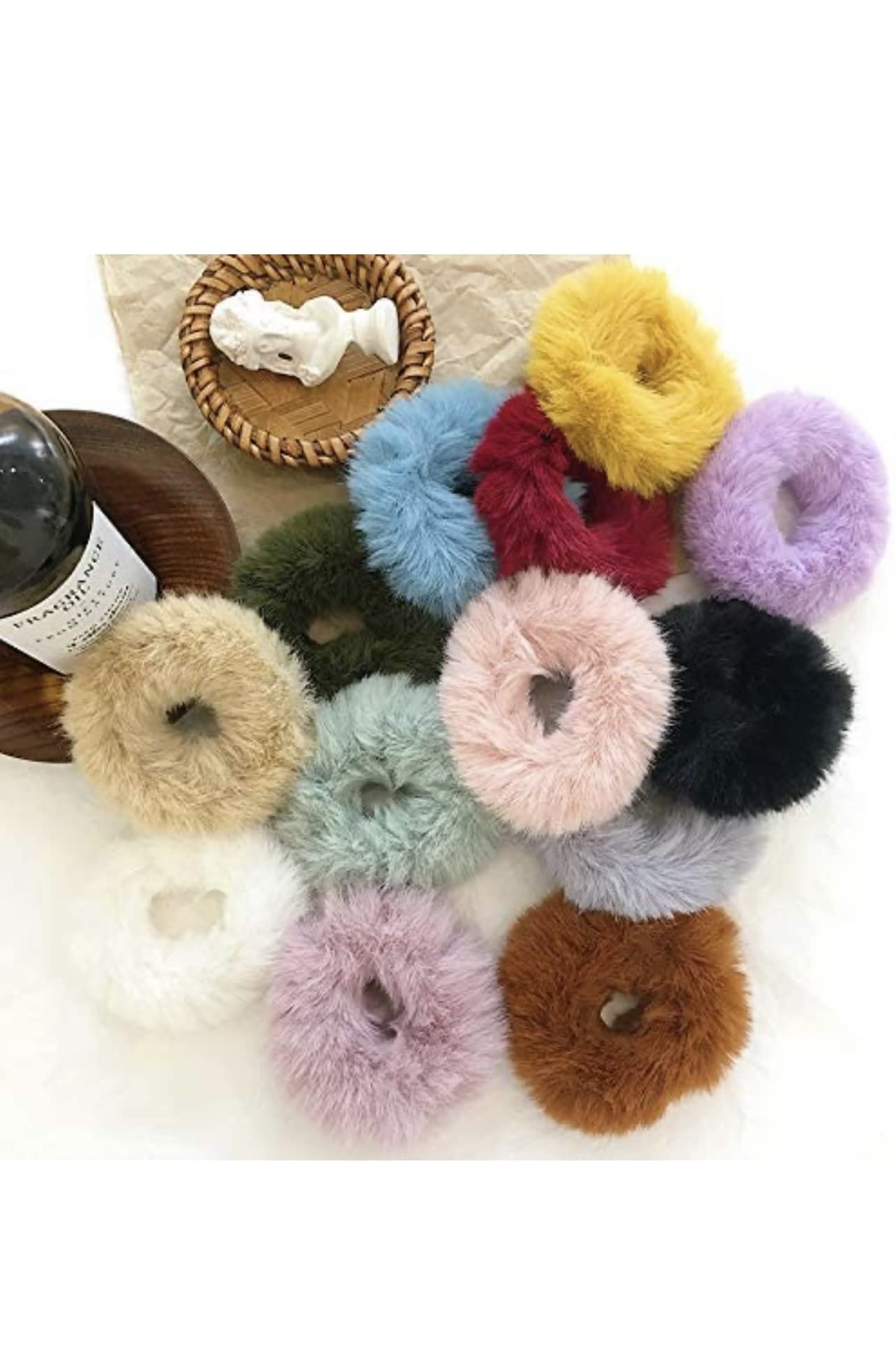 6 Pack Faux Fur Hair Scrunchies - Soft Fuzzy Elastic Hair Bands for Women & Girls - Cute Ponytail Holders & Hair Accessories - Perfect Gift for Birthdays, Christmas & Daily Styling