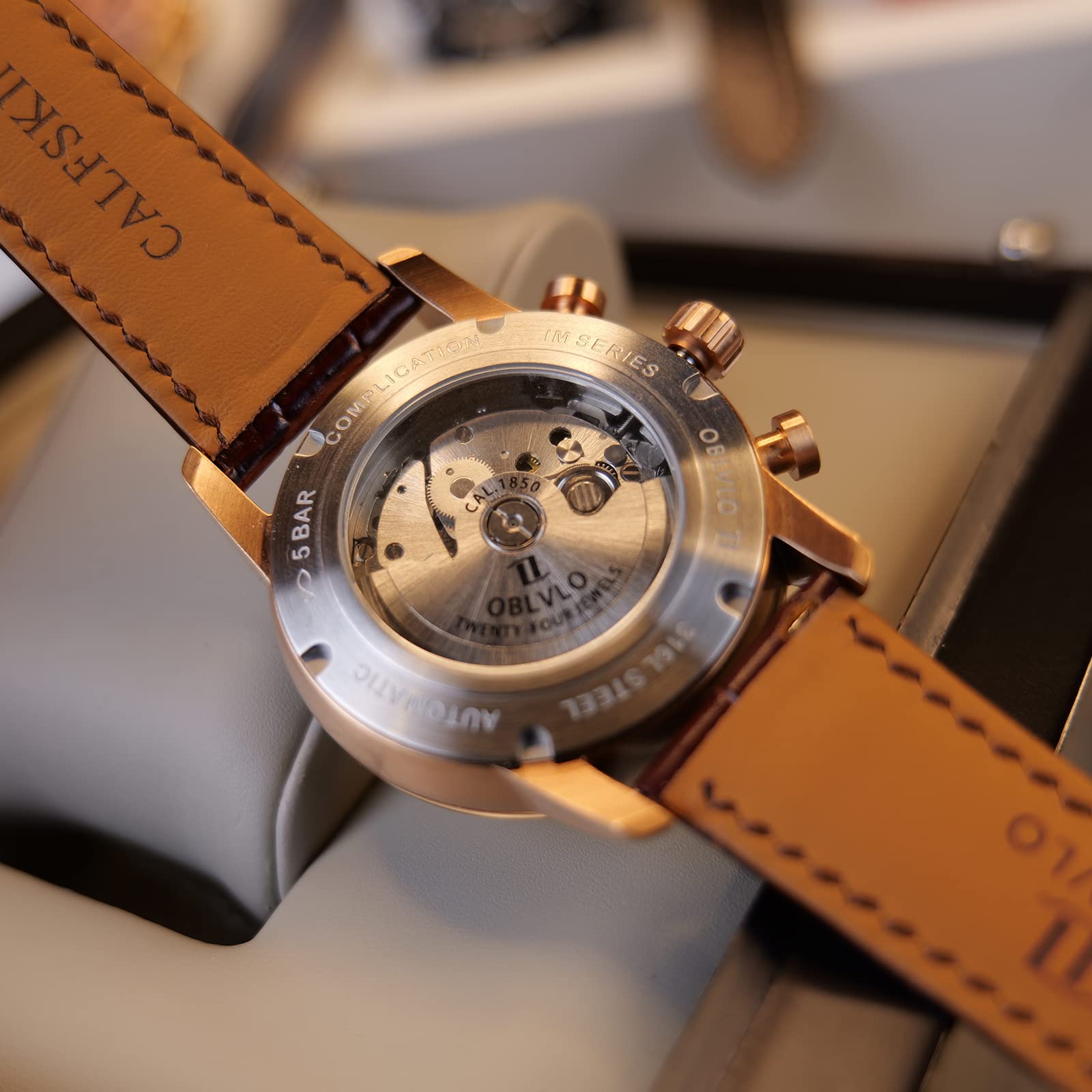 IM-MUT Men's Automatic Luminous Wrist Watch - Multifunction Mechanical Waterproof Watch with Leather Strap - Perfect for Business, Casual & Outdoor Activities