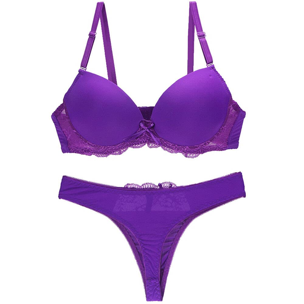 Sexy Lace Lined Plunge Bra & Panty Set for Women - Push Up Underwire Lingerie for Date Night & Special Occasions