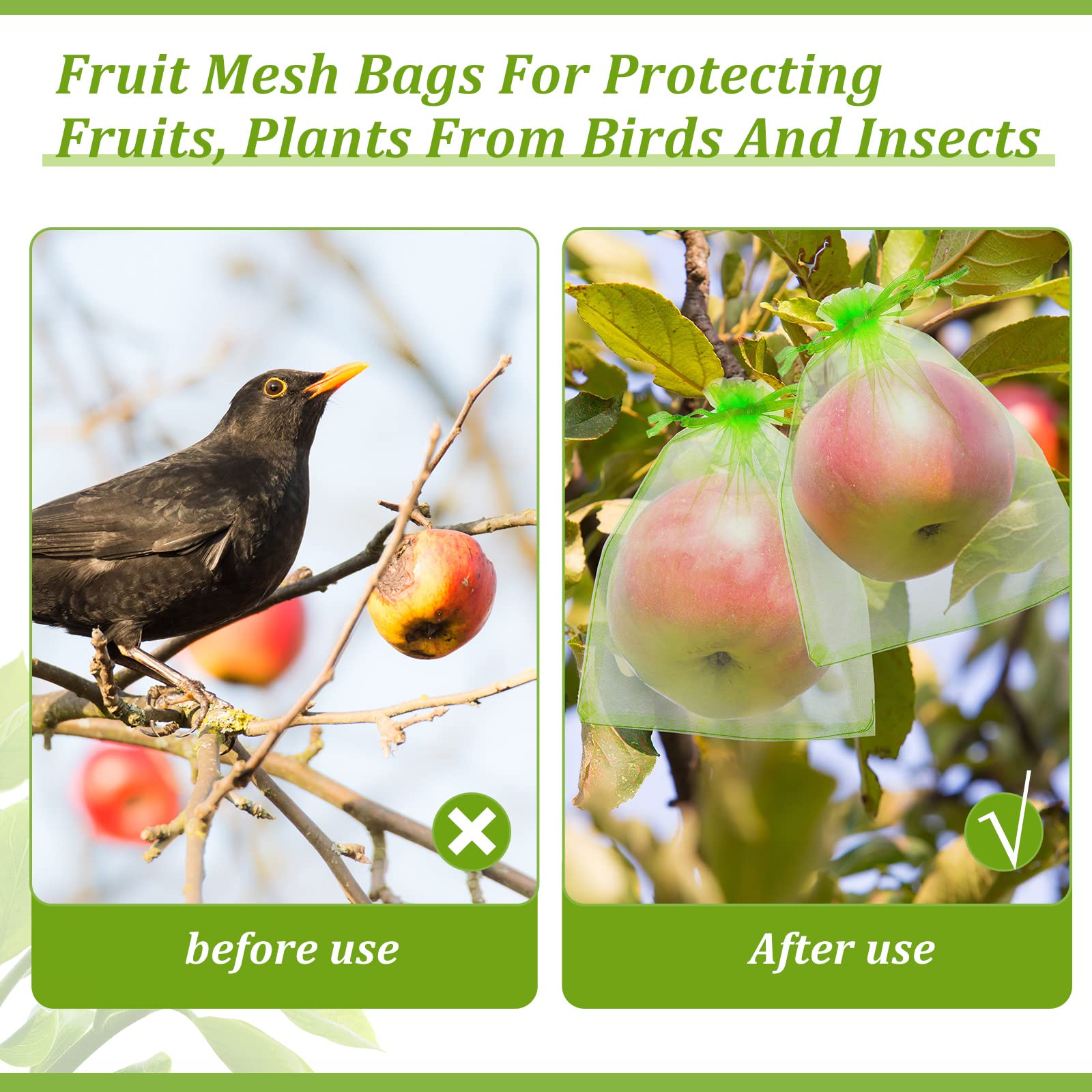 60 Pcs Fruit Protection Bags with Drawstring - Breathable Mesh Netting for Fruit Trees, Plants, Flowers & Vegetables (6x4 Inch) - Perfect for Apple, Peach, Pear & Berry Protection in Gardens & Orchards