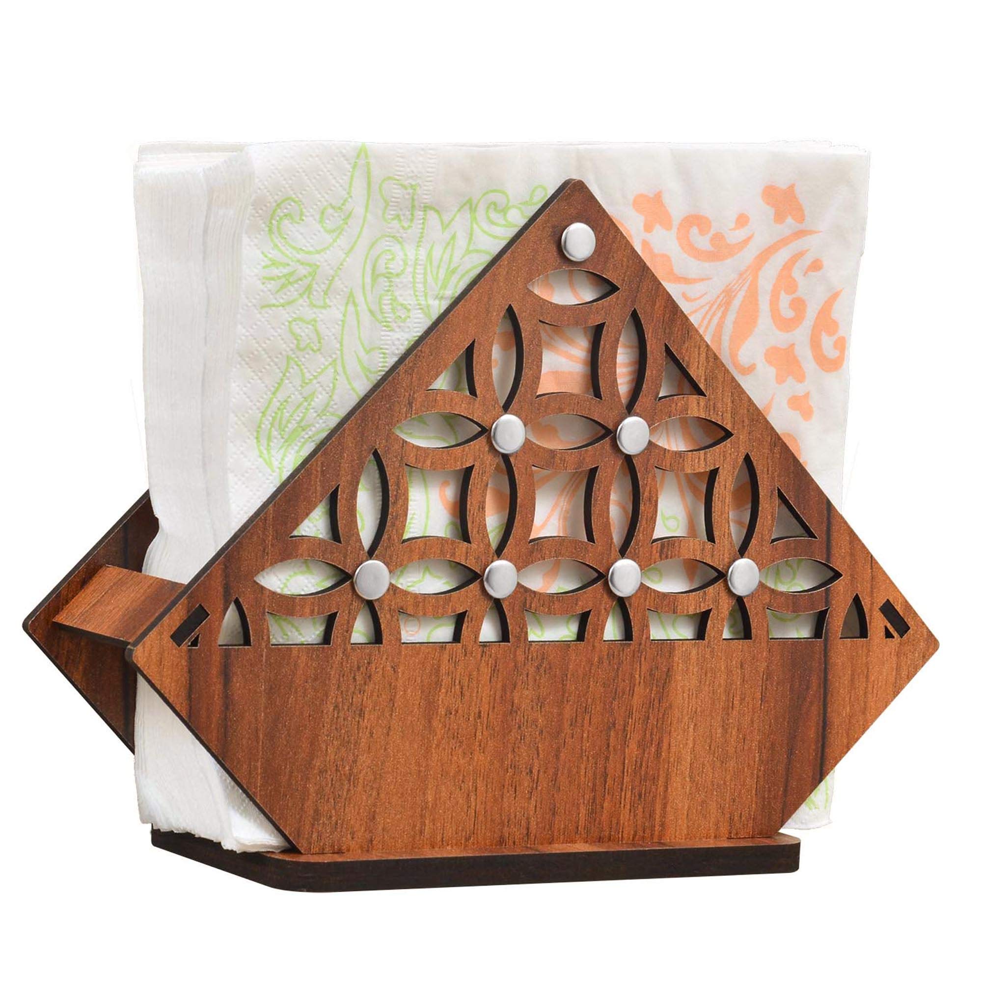 Modern Wooden Tissue Paper Holder with Steel Rivets - Stylish Home & Kitchen Decor for Dining Table, Restaurant, Cafe | Includes Tissue Paper Pack (Perfect for Living Room, Office, Bathroom)