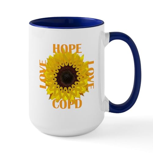 White/Navy Inside - COPD Hope Sunflower Mugs