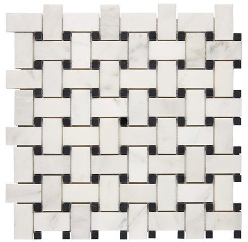 Premium Oriental White Marble Basketweave Black Mosaic Tile - Elegant Backsplash & Bathroom Wall Decor for Modern Homes