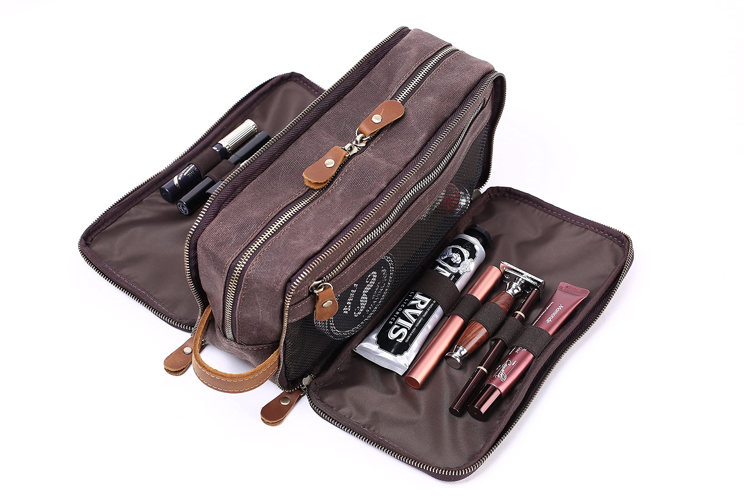 Waterproof Hanging Travel Toiletry Bag for Men & Women - Personalized Canvas Dopp Kit with Multiple Pockets for Shaving & Bathroom Essentials (Coffee Brown) | Perfect for Camping, Gym & Business Trips