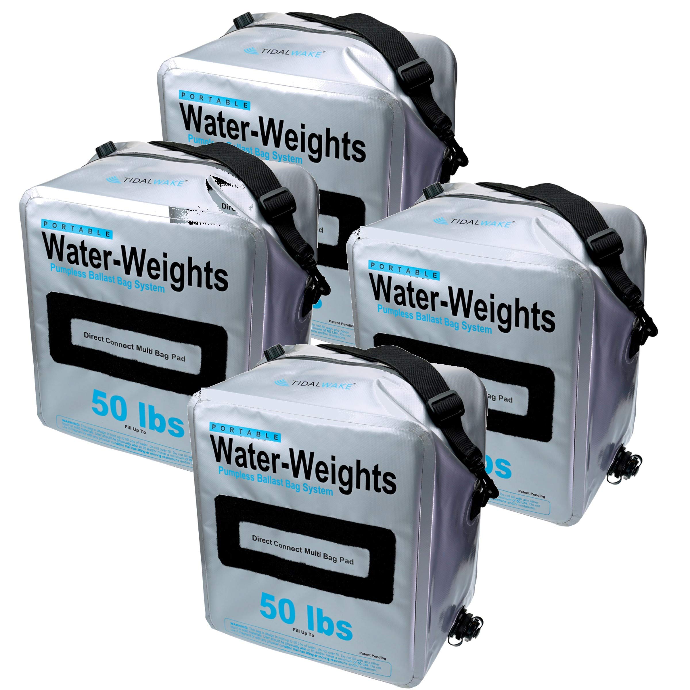 Tidal Wake Water-Weights Ballast Bags - 4 Pack (200 lbs Total Capacity), Portable Wakeboard Ballast System, No Pump Needed, Fast Fill & Drain - Perfect for Wakeboarding, Surfing & Water Sports