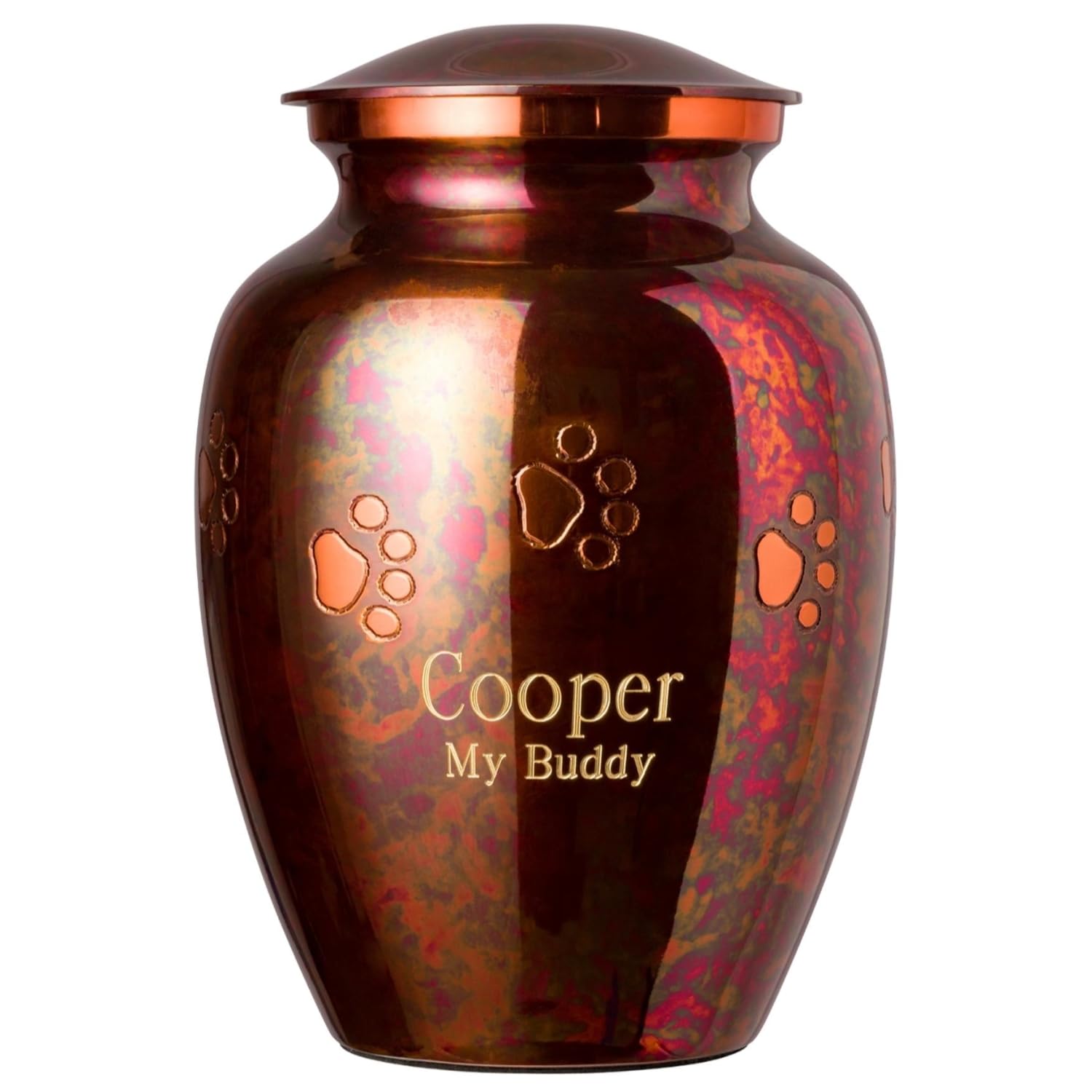 Ottillie Paws Elite Series Personalized Pet Urn for Dogs and Cats - Custom Engraved Memorial Urn in Raku Finish, Horizontal Design with Brass Accents (Medium Size) - Perfect for Honoring Your Beloved Pet's Memory at Home or Memorial Services