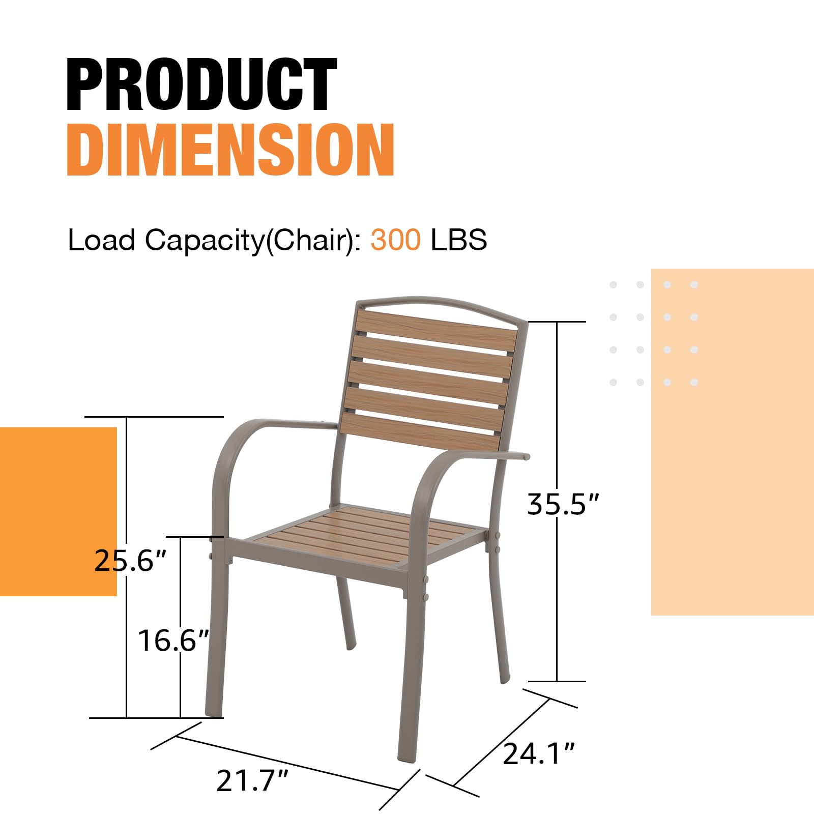 Premium Aluminum Outdoor Dining Chairs Set of 2 - Stackable All-Weather Patio Chairs with Armrests, Faux Wood Finish in Teakwood Brown - Perfect for Backyard, Garden, Restaurant & Bistro Settings