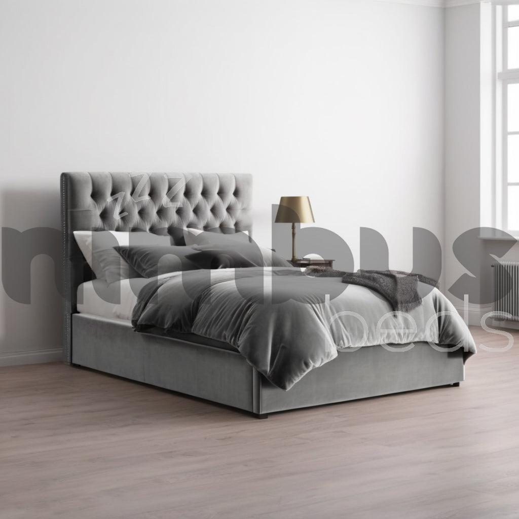 Chesterfield Bed Frame - Queen Size Upholstered Platform Bed with Button Tufting & Wooden Slats | Elegant Bedroom Furniture for Master Suite, Guest Room & Apartment