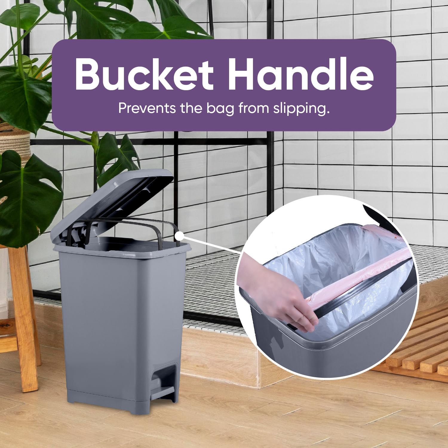 Premium 6.5 Gallon Slim Step-On Trash Can with Lid - Odor-Controlling Kitchen & Bathroom Garbage Bin - Space-Saving Design for Office, Dorm, Bedroom & Patio - Modern Onyx Grey Plastic Wastebasket for Home & Commercial Use