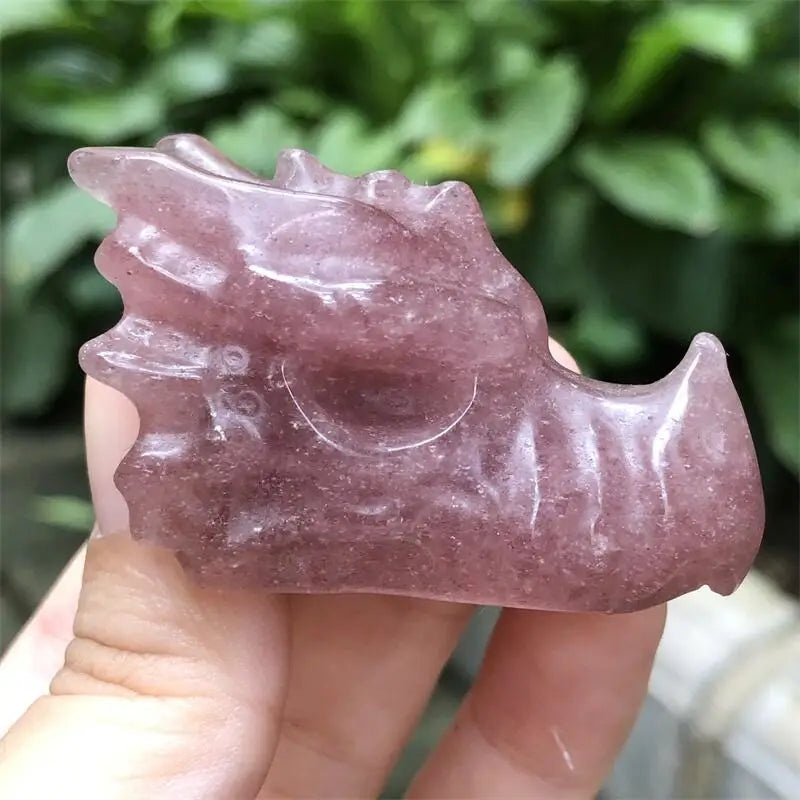 Natural Healing Crystal Carving - Hand Carved Quartz Dragon Head Skull Figurine - Spiritual Decor, Meditation Gift, Feng Shui Home Decor - Perfect for Yoga Spaces, Office Desk & Crystal Collections (1pc)