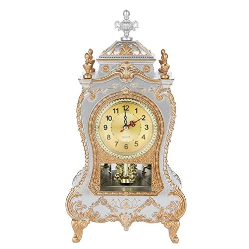 Vintage Wall Clock with Pendulum - Classic Royalty Design for Living Room, TV Cabinet, or Desk - White Decorative Alarm Clock - Perfect for Home, Office, and Imperial Style Furnishing