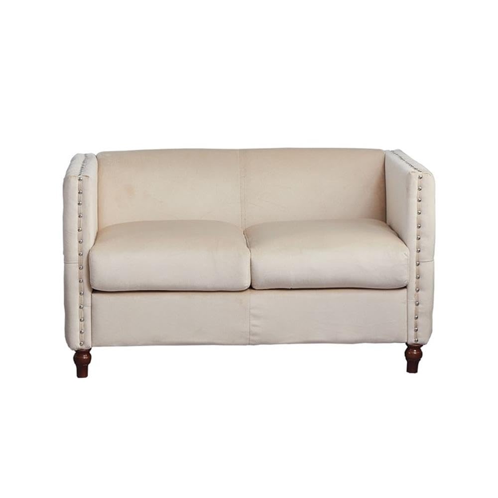 Luxury Avin Velvet Nail Head Loveseat Sofa - Beige Upholstered Living Room Furniture for Small Spaces | Perfect for Apartments, Condos & Cozy Home Decor
