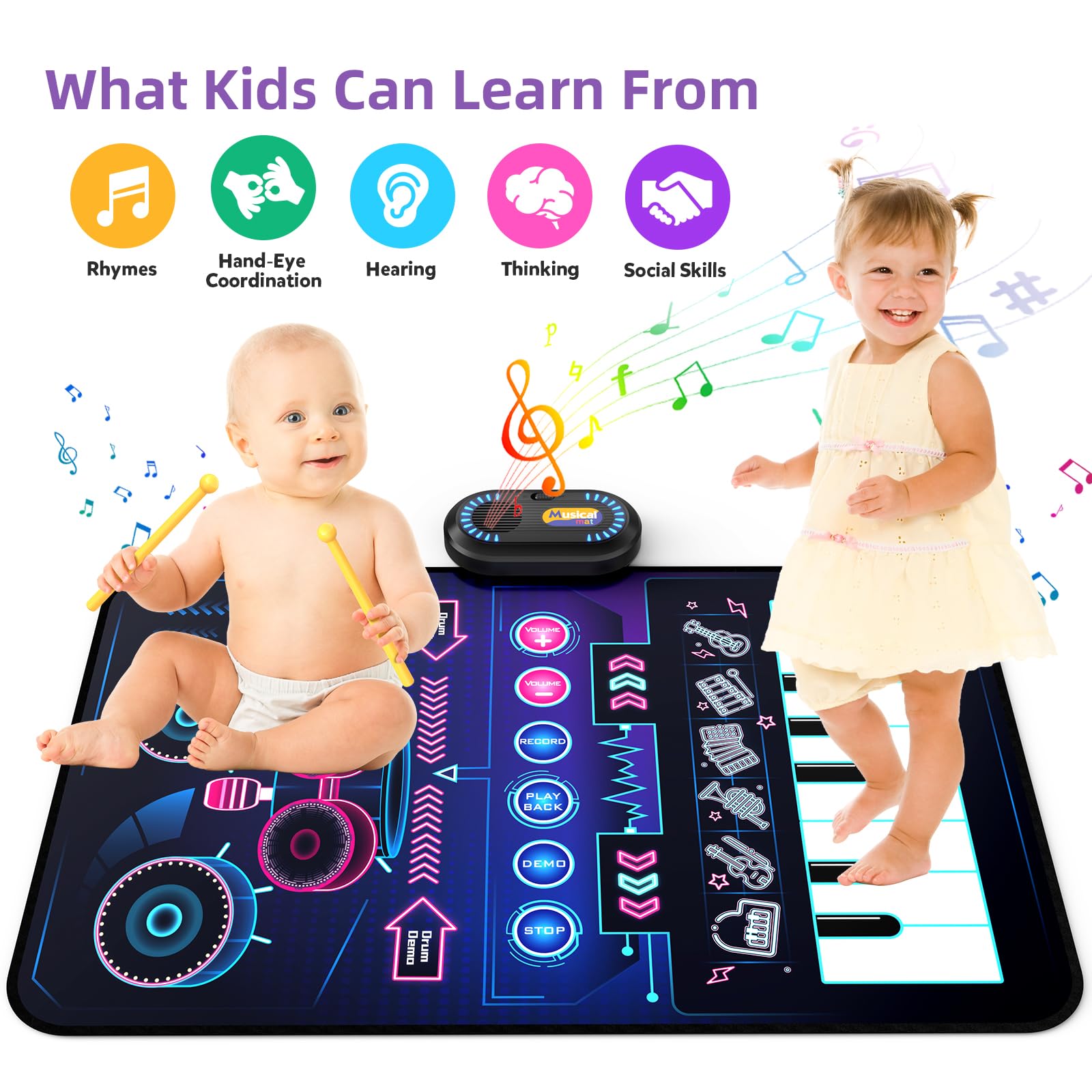 Baby Piano Mat Toy - 2-in-1 Musical Keyboard & Drum Set for Toddlers 1-3 | Perfect Gift for 1 Year Old Boys & Girls | Playtime & Learning Fun