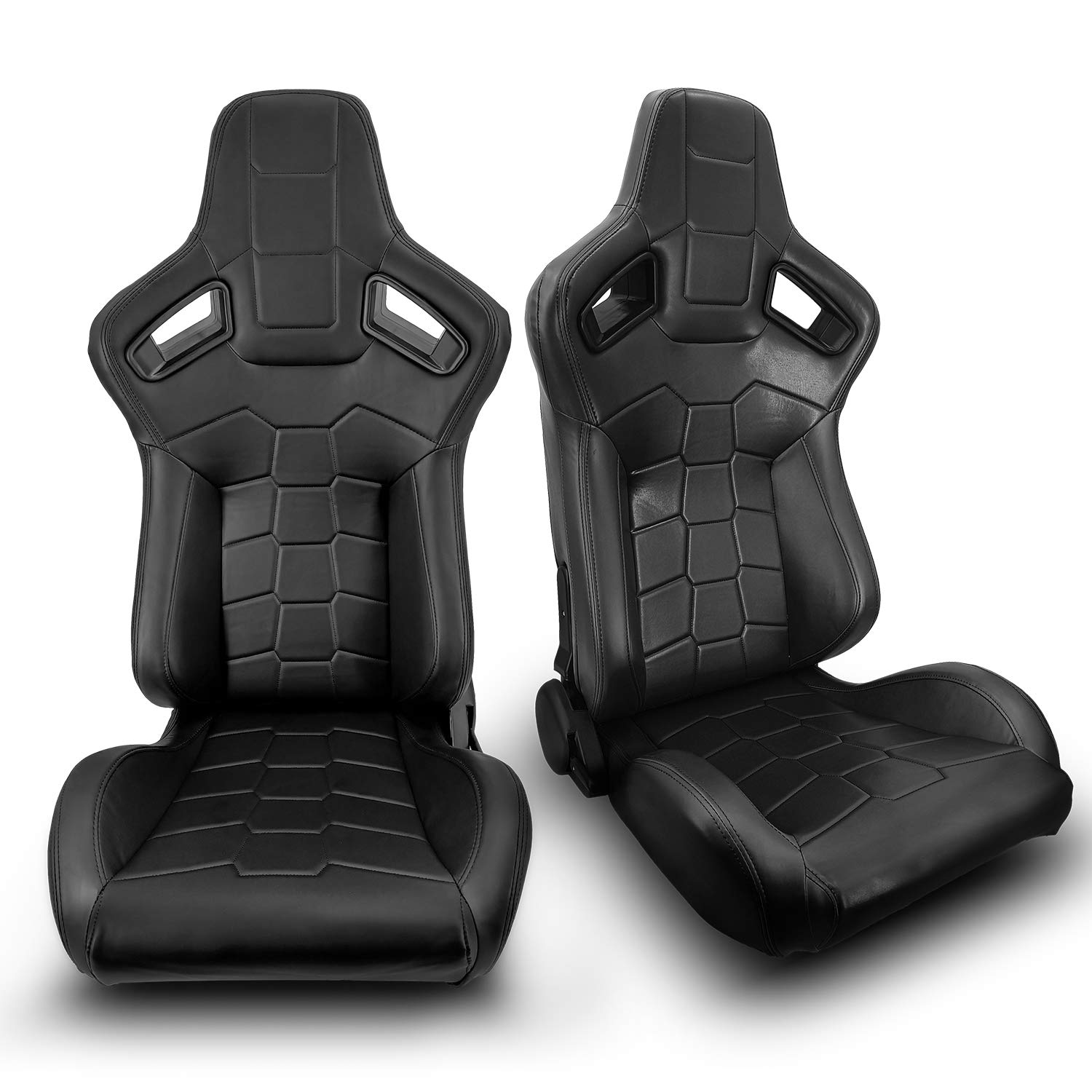 ModifyStreet Universal Black PVC Leather Racing Bucket Seats Pair - Left & Right - High-Performance Car Seats for Sports Cars & Racing Enthusiasts