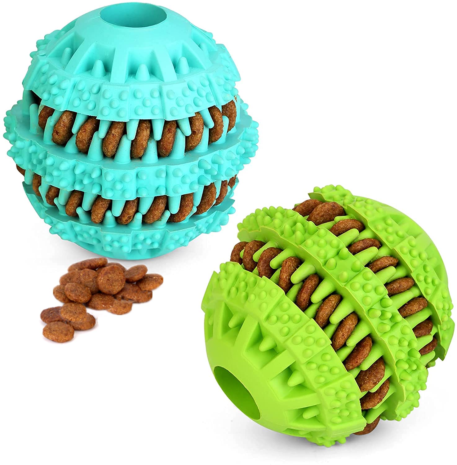 OTIME Puppy Teething Toys for Small & Medium Dogs - 360° Cleaning Durable Rubber Chew Ball for Teething, Play & Treat Dispensing - 2 Pack Dog Toys for Indoor & Outdoor Use
