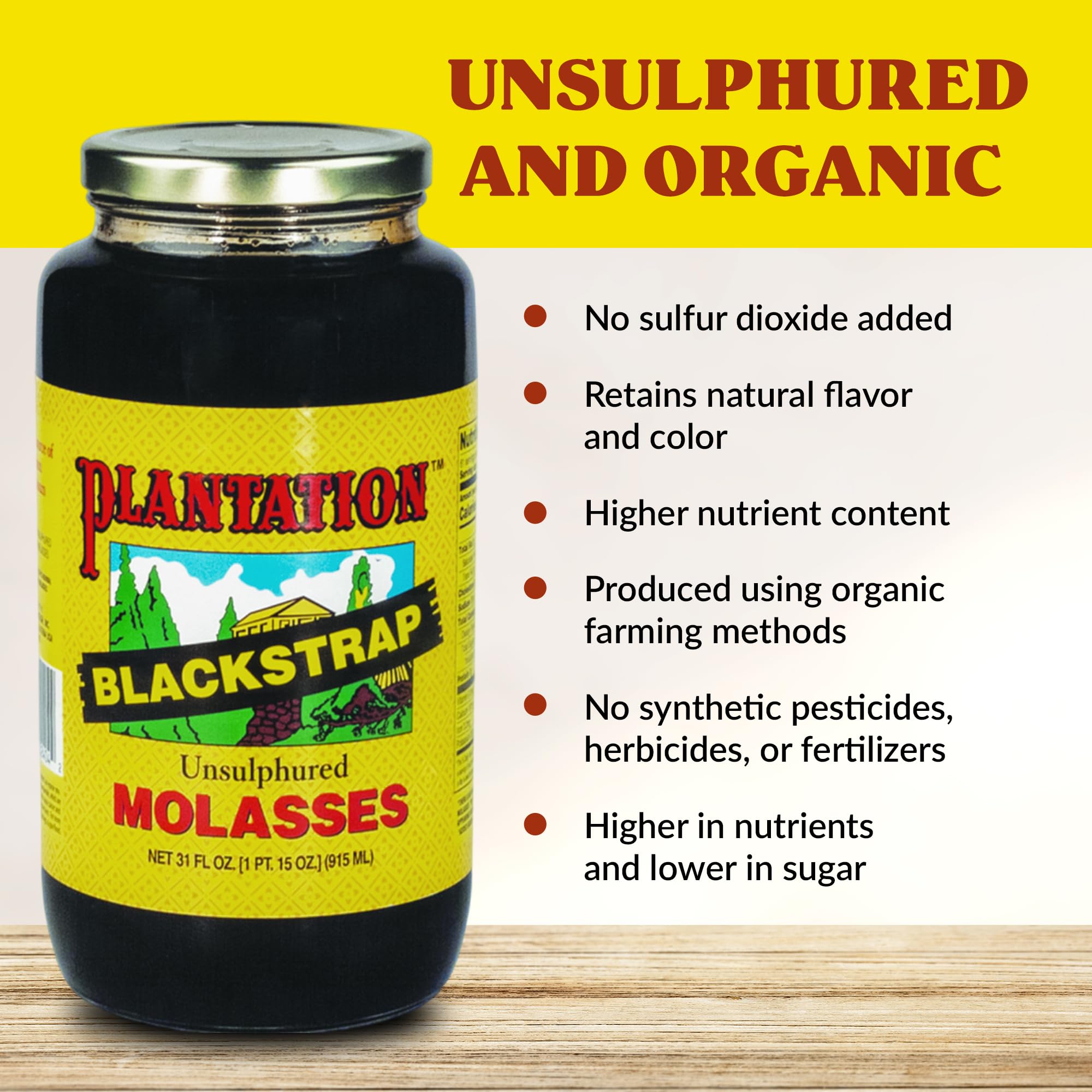 Organic Blackstrap Unsulphured Molasses - 31oz Bottle (Pack of 12) | Rich in Iron & Minerals | Perfect for Baking, Smoothies & Natural Remedies