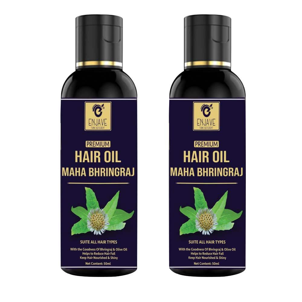 **Enjave Maha Bhringraj Herbal Hair Oil 50ml - Pure Ayurvedic Hair Growth Treatment with Onion Extract | Pack of 2 | Promotes Thicker, Longer Hair for Men & Women | Ideal for Daily Scalp Massage & Hair Care Routine**