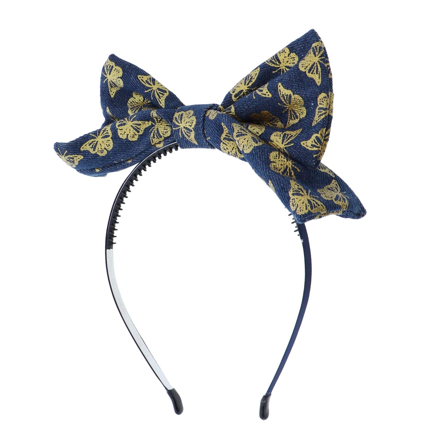 Motique Accessories 5.5 Inch Pop Up Butterfly Bow Headband for Women and Girls - Denim Blue Hair Accessories for Parties, Weddings & Special Occasions