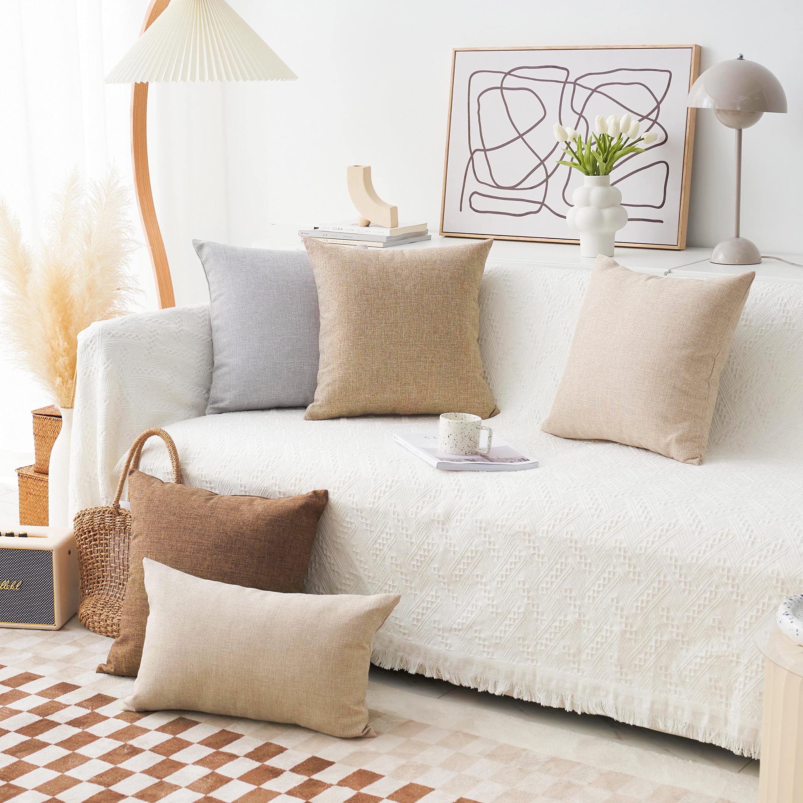 Premium Textured Linen Pillow Covers 20x20 Inch (Set of 2) - 50x50 cm Natural Linen Cushion Cases for Sofa, Bed & Home Decor - Breathable & Stylish Living Room Accessories