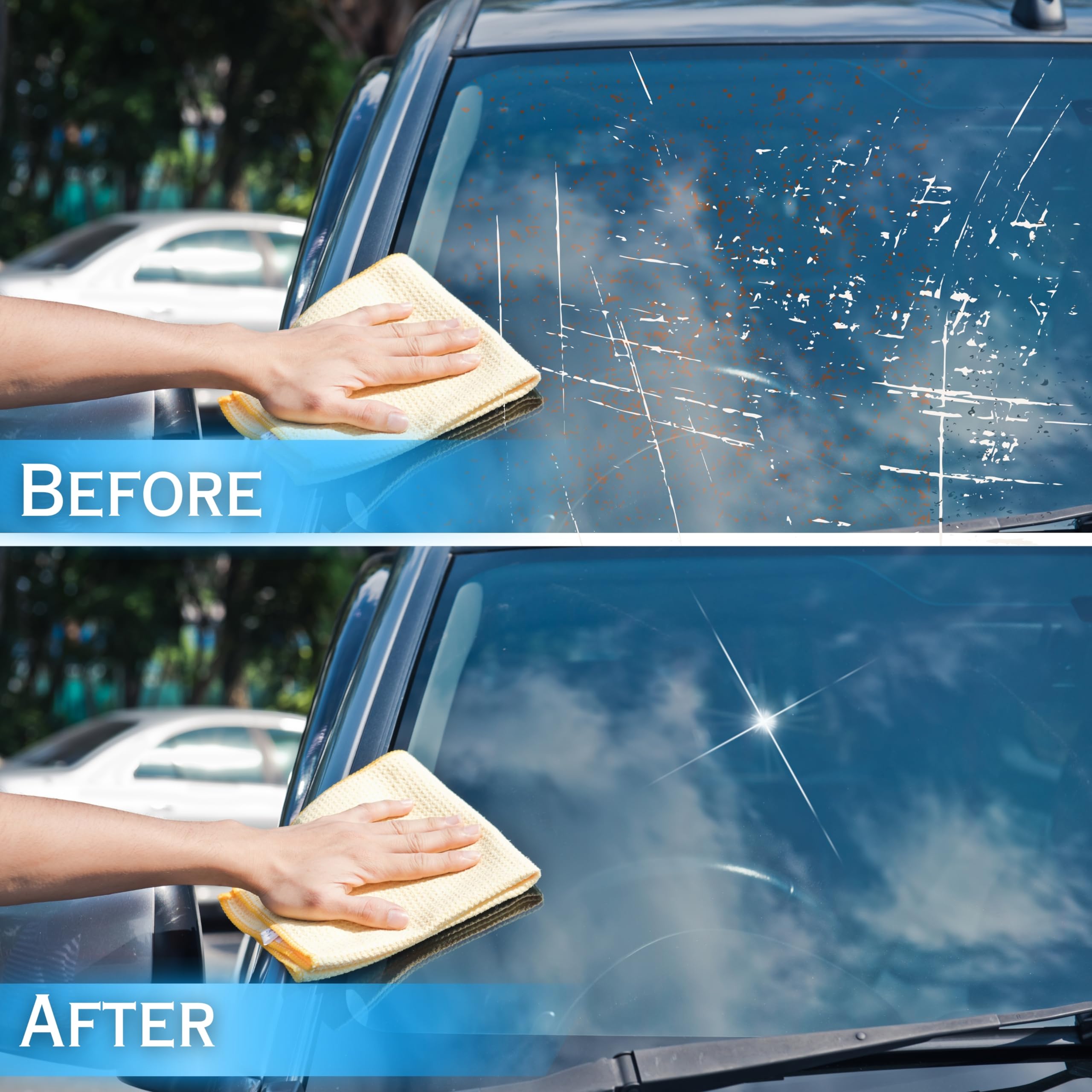 Premium Car Glass Cleaner Spray & Exterior Shine Polish (500ML X 2) - Streak-Free Windshield Cleaner, Auto Body Detailing Spray with Microfiber Cloth - Perfect for Car Wash, RV, Motorcycle & Boat Cleaning