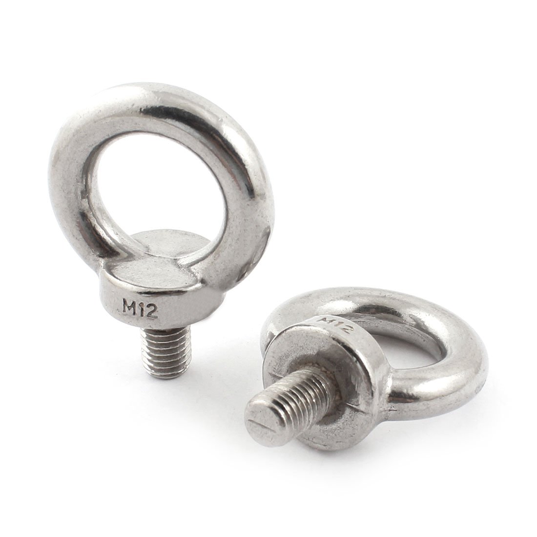 2PCS Stainless Steel Wire Rope Eye Bolt & Clips - Silver Tone 12mm Thread for Marine, DIY, and Construction Projects - Durable Rope Fittings for Rigging, Safety, and Outdoor Use