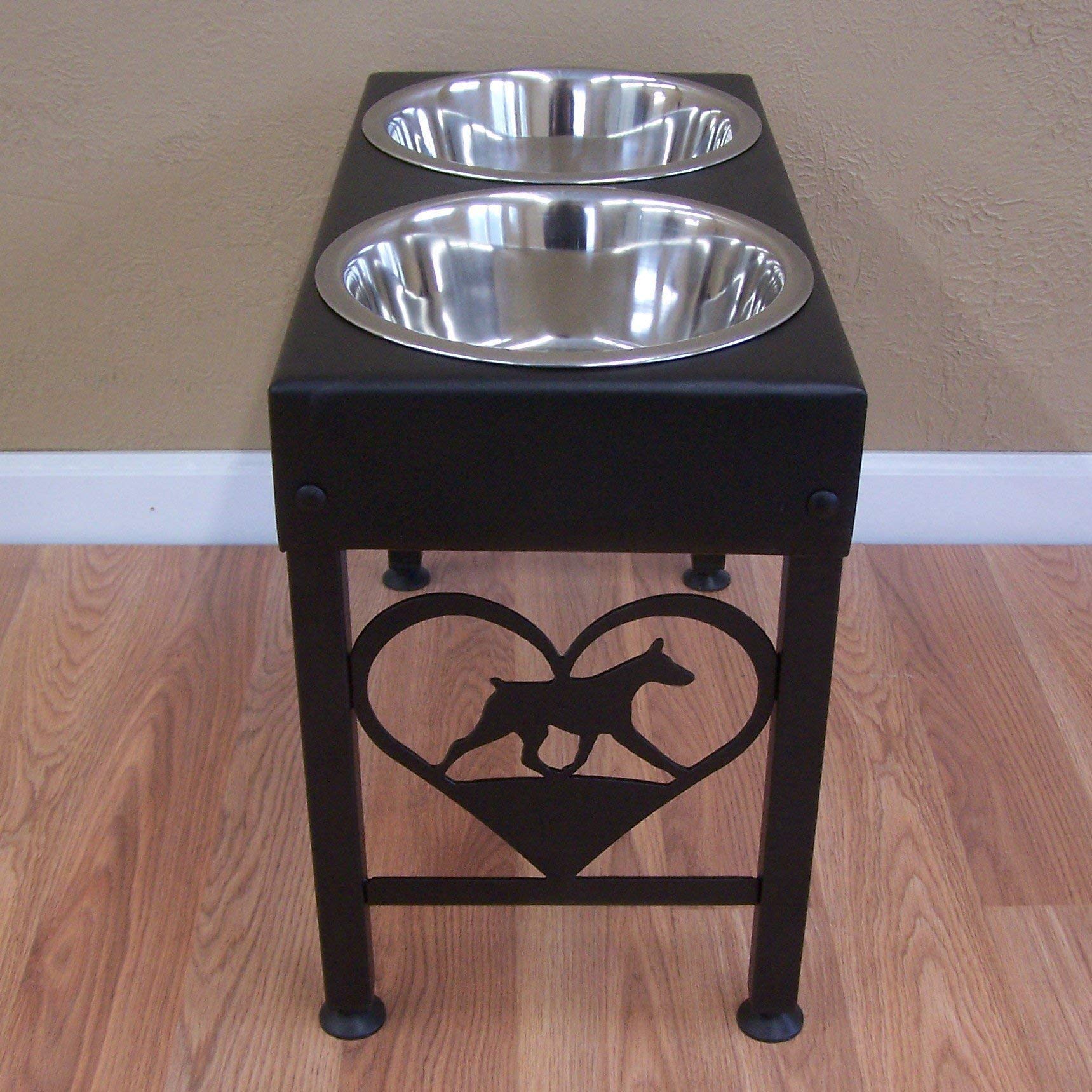 16 Inch Tall Large Elevated Dog Feeder for Doberman Pinscher - Double 3 Quart Stainless Steel Raised Bowls with Powdercoat Finish, Made in USA - Perfect for Large Breed Dogs in Home or Outdoor Use