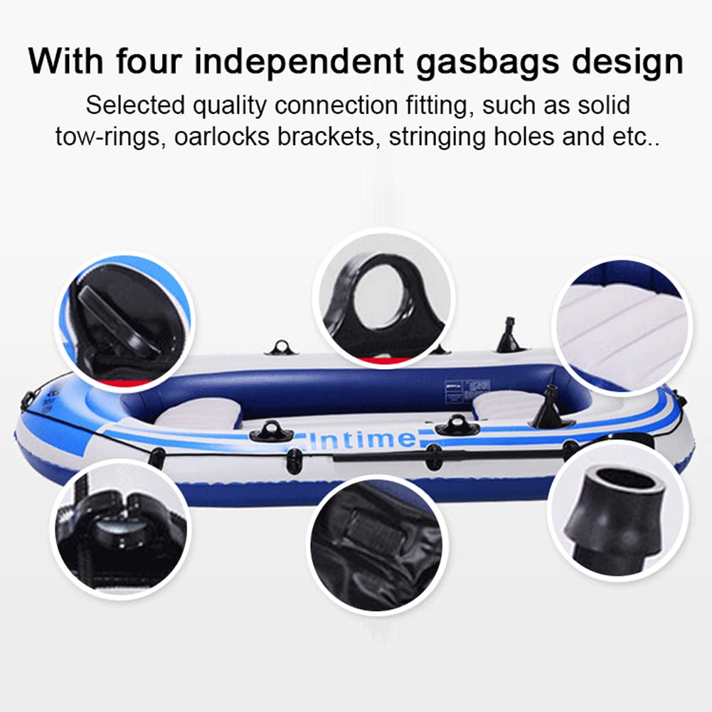 **Blue Inflatable Boat for 4 People - Heavy Duty PVC Kayak for Fishing, Rowing & Water Sports - Includes 2 Paddles - Perfect for Lakes, Rivers & Outdoor Adventures**