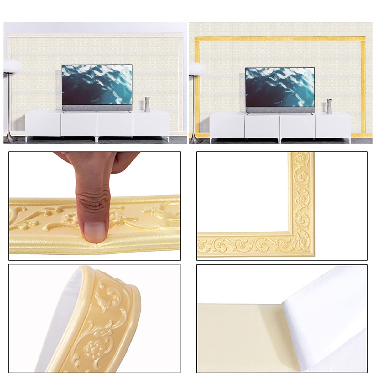 ECYC 27.17x3.15 Inch Self-Adhesive 3D Foam Molding Trim - Peel & Stick Flexible Baseboard Wall Border for Home, Kitchen, Bedroom Decor (Gray 01) - Perfect for DIY Wall Accents, Cabinet Edging & Furniture Upgrades